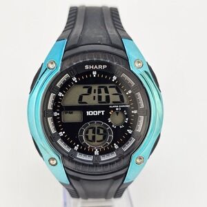 Sharp Men's Digital Watch 45MM Black Plastic Bands‎ New Battery LIGHT VERY WEAK